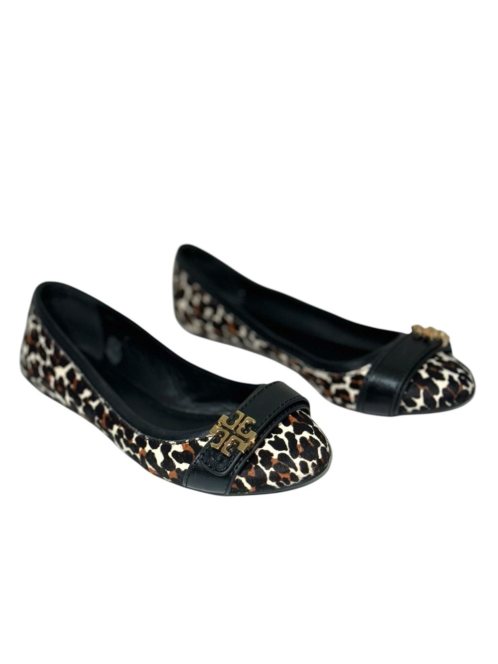 Tory Burch Eloise 2 Leopard Print Calf Hair Leather Ballet Flats Size 8